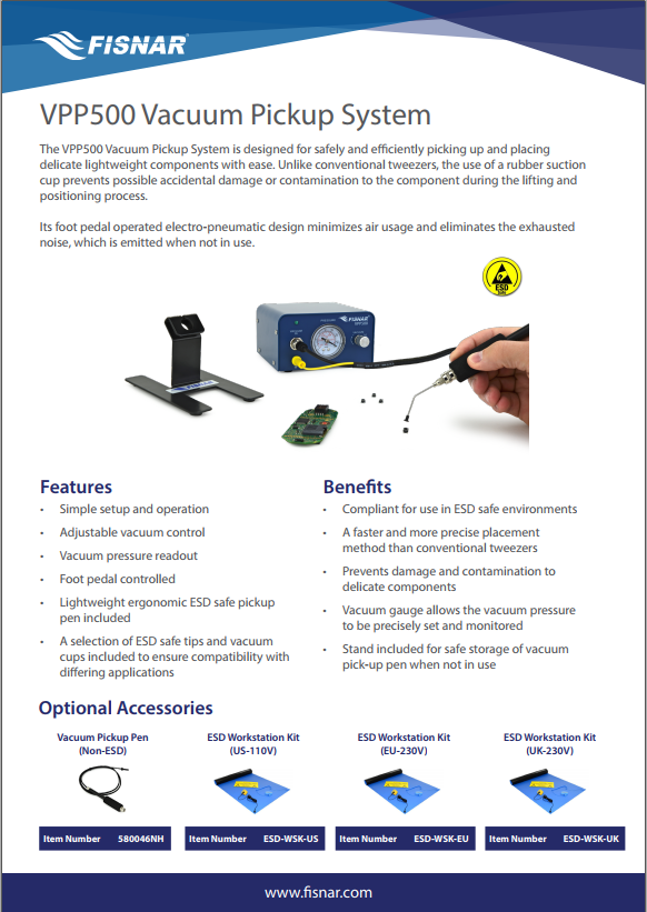 Fisnar VPP500 Vacuum Pickup System Data Sheet